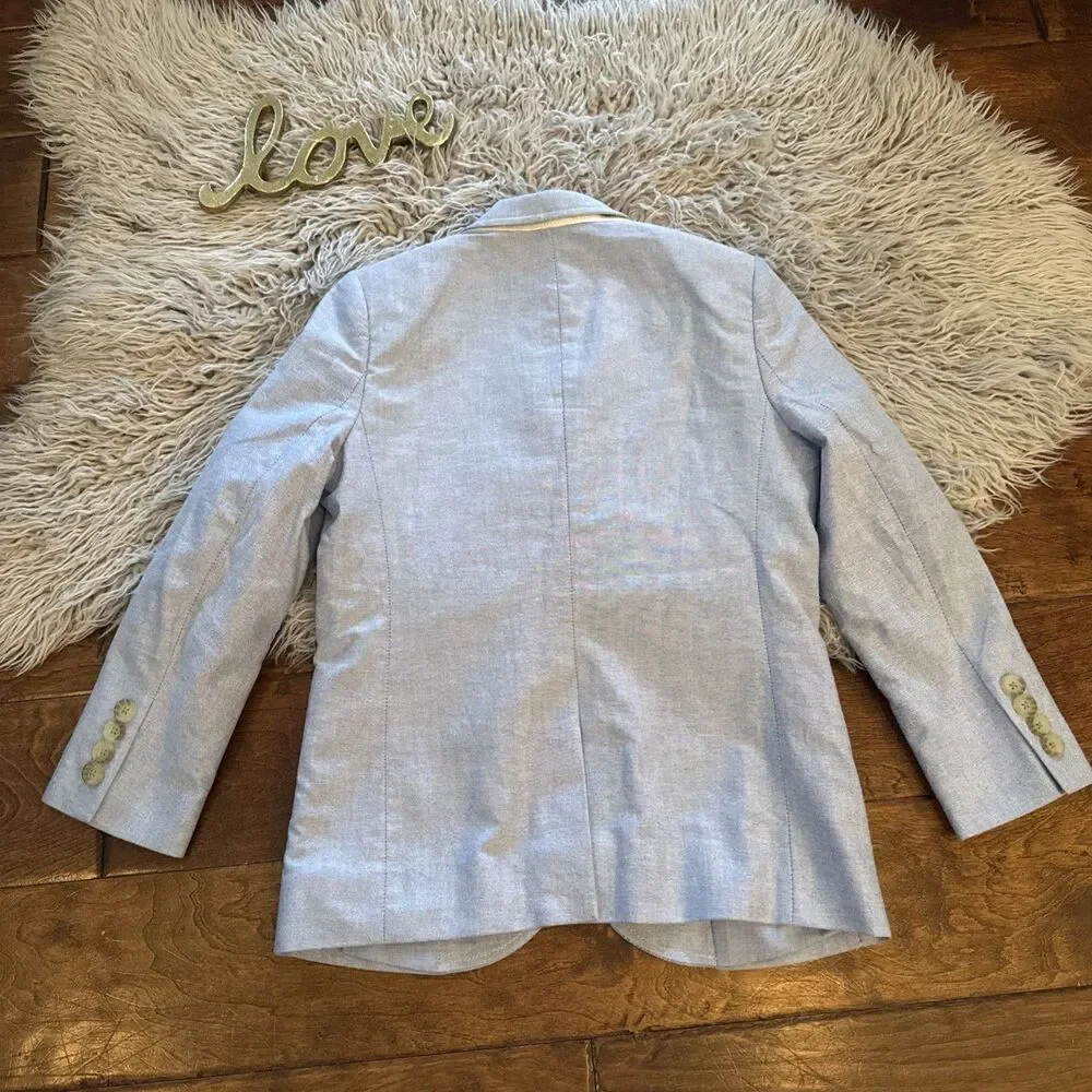 J Crew Crewcuts Boys Thompson Suit Jacket Light Blue Size 6-7 Cotton